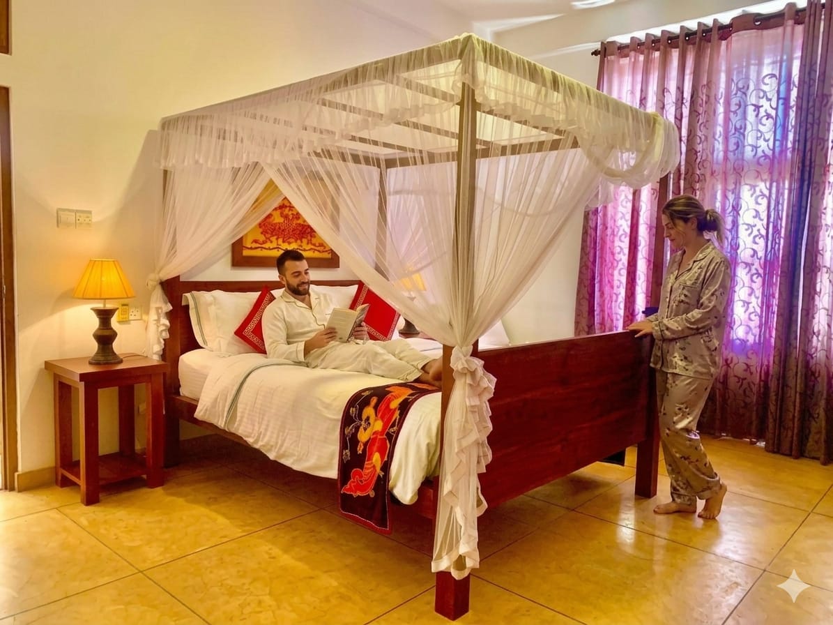 Gangula Villa Deluxe room with romantic rose-petal bed decoration